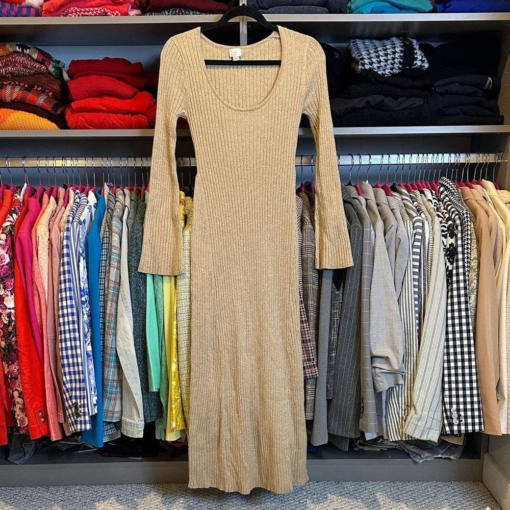 A New Day tan/metallic threads long bell sleeve maxi sweater dress size S